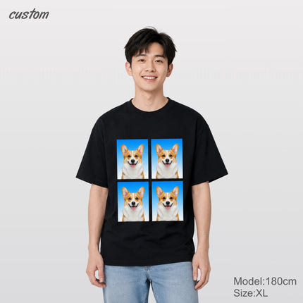 Custom Pet ID Photo Tee | 4-Grid Passport Portrait Cotton T-Shirt Gildan Brand T-shirt