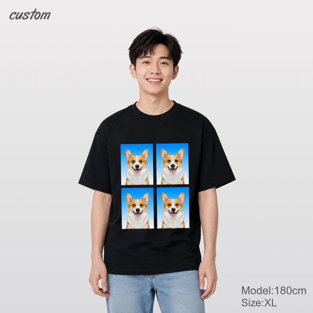 Custom Pet ID Photo Tee | 4-Grid Passport Portrait Cotton T-Shirt Gildan Brand T-shirt