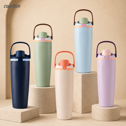 Custom Logo Large Capacity Stainless Steel Insulated Tumbler, Flip-Top Lid with Carry Handle, Leak-Proof & Keeps Hot/Cold