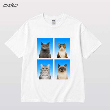 Custom Pet ID Photo Tee | 4-Grid Passport Portrait Cotton T-Shirt Gildan Brand T-shirt