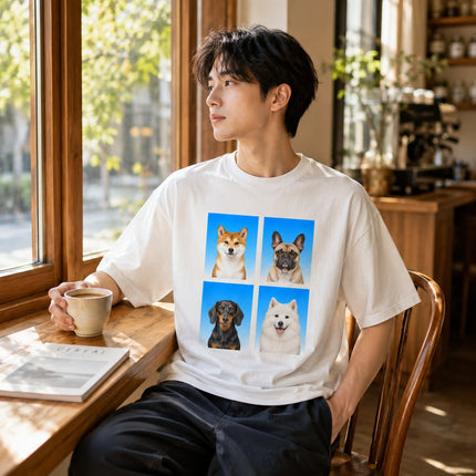 Custom Pet ID Photo Tee | 4-Grid Passport Portrait Cotton T-Shirt Gildan Brand T-shirt