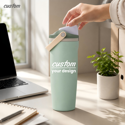 Custom Logo Large Capacity Stainless Steel Insulated Tumbler, Flip-Top Lid with Carry Handle, Leak-Proof & Keeps Hot/Cold