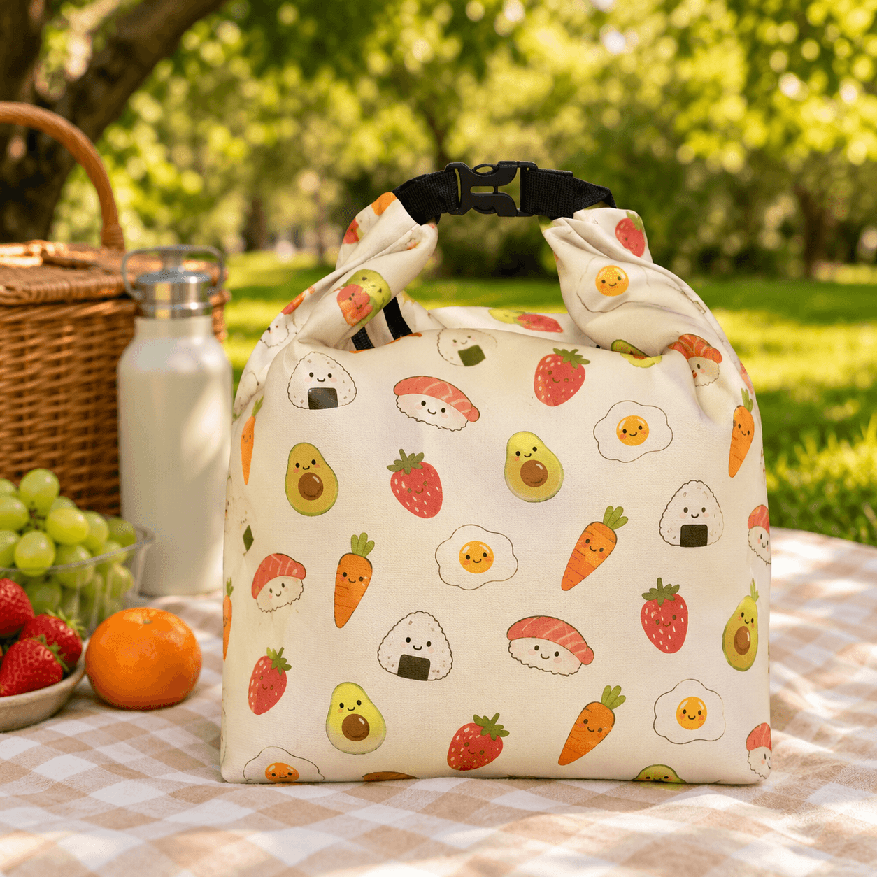 Custom Printed Insulated Lunch Bag with Roll-Top Buckle – Personalized Waterproof Cooler Tote for Work, School & Picnics