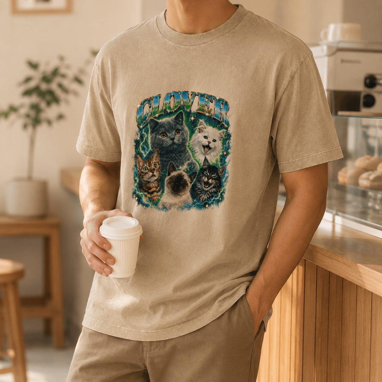 Customized Vintage Pet Portrait Graphic | United Athle 4230-01 American Retro Washed T-Shirt