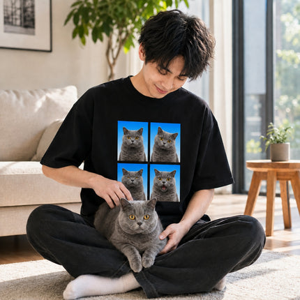 Custom Pet ID Photo Tee | 4-Grid Passport Portrait Cotton T-Shirt Gildan Brand T-shirt