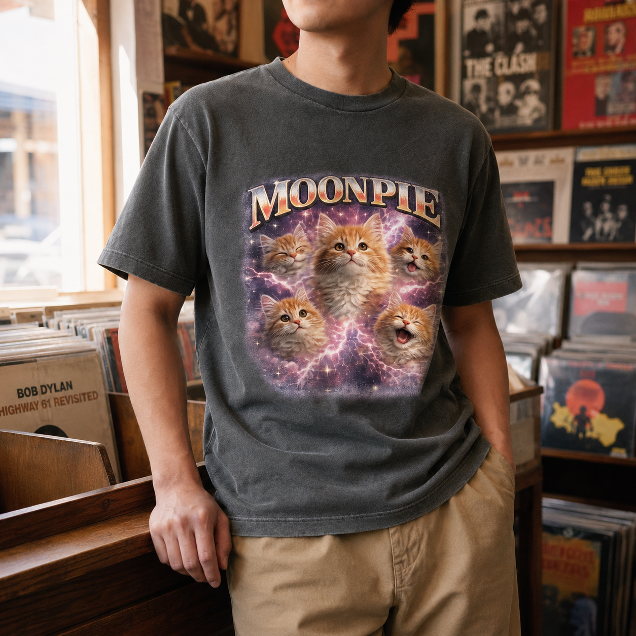 Customized Vintage Pet Portrait Graphic | United Athle 4230-01 American Retro Washed T-Shirt