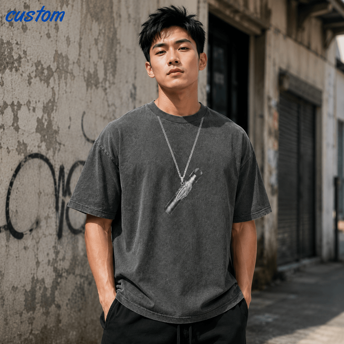 Customizable Streetwear Pendant Graphic | United Athle 4230-01 American Retro Washed T-Shirt