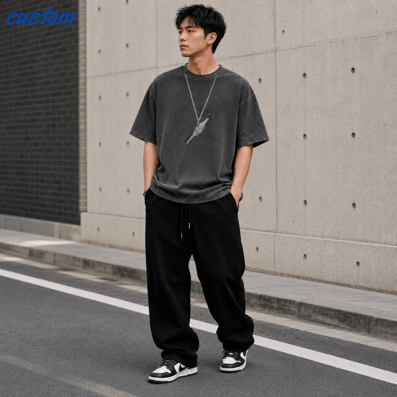 Customizable Streetwear Pendant Graphic | United Athle 4230-01 American Retro Washed T-Shirt