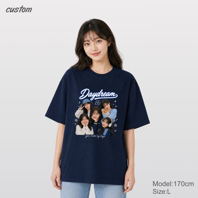 Personalized Photo Print T-Shirt | Custom Face Collage with Script Lettering Unisex Oversized Cotton Tee
