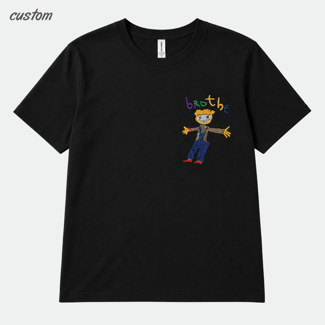 Brand Quality | Custom Kids’ Embroidered Crew Neck T-Shirt – Turn Children’s Drawings into Wearable Art