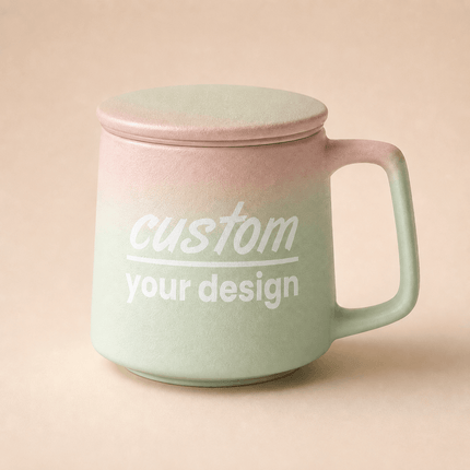 Custom Ceramic Tea Mug with Infuser and Lid – Personalized Gradient Matte Mug for Loose Leaf Tea