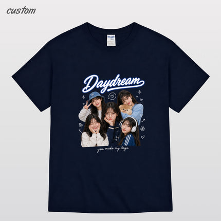 Personalized Photo Print T-Shirt | Custom Face Collage with Script Lettering Unisex Oversized Cotton Tee