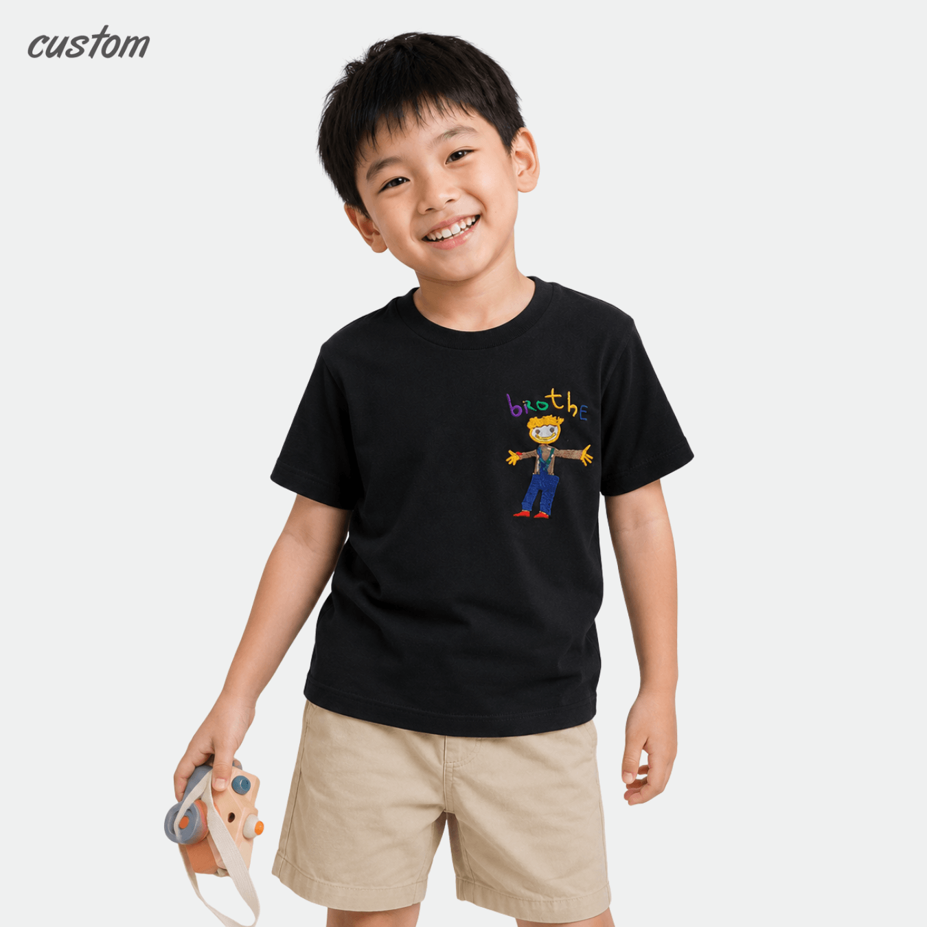 Brand Quality | Custom Kids’ Embroidered Crew Neck T-Shirt – Turn Children’s Drawings into Wearable Art