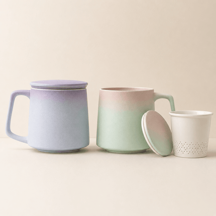 Custom Ceramic Tea Mug with Infuser and Lid – Personalized Gradient Matte Mug for Loose Leaf Tea