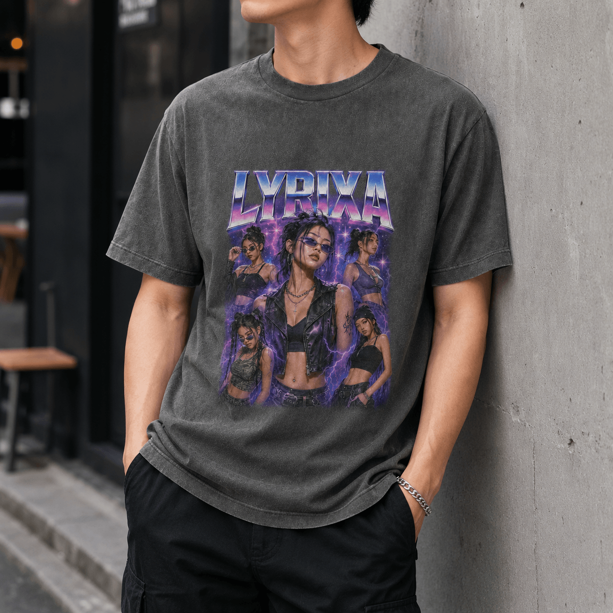 Customized Retro Y2K Portrait Collage Graphic | United Athle 4230-01 American Retro Washed T-Shirt