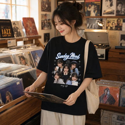 Personalized Photo Print T-Shirt | Custom Face Collage with Script Lettering Unisex Oversized Cotton Tee