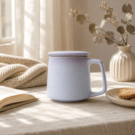 Custom Ceramic Tea Mug with Infuser and Lid – Personalized Gradient Matte Mug for Loose Leaf Tea