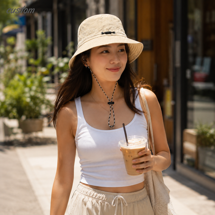 Custom Logo Packable Bucket Hat, Waterproof Quick-Dry Sun Hat with Chin Strap, Foldable into Portable Pouch for Outdoor Travel