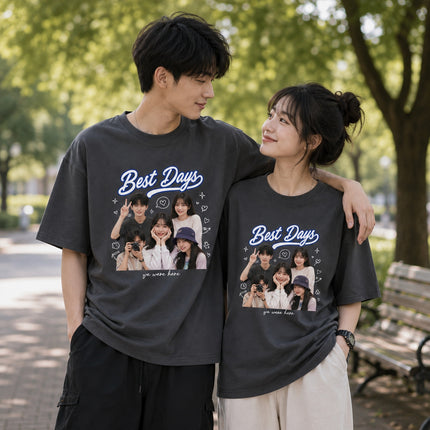 Personalized Photo Print T-Shirt | Custom Face Collage with Script Lettering Unisex Oversized Cotton Tee