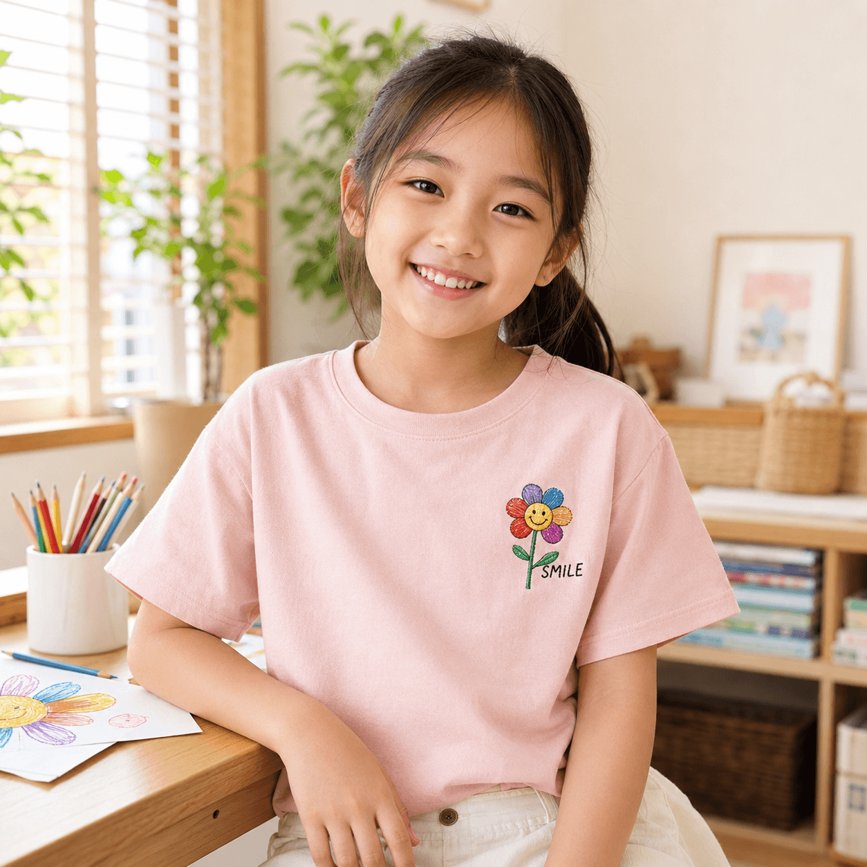 Brand Quality | Custom Kids’ Embroidered Crew Neck T-Shirt – Turn Children’s Drawings into Wearable Art