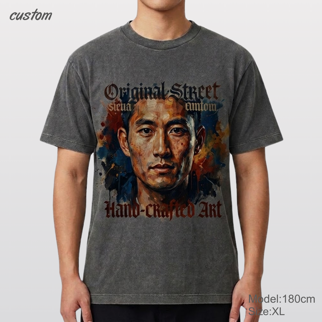 Customized Vintage Street Portrait Graphic | United Athle 4230-01 American Retro Washed T-Shirt