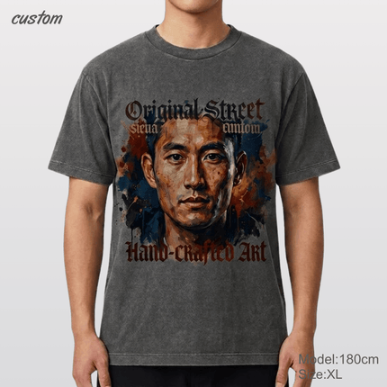 Customized Vintage Street Portrait Graphic | United Athle 4230-01 American Retro Washed T-Shirt