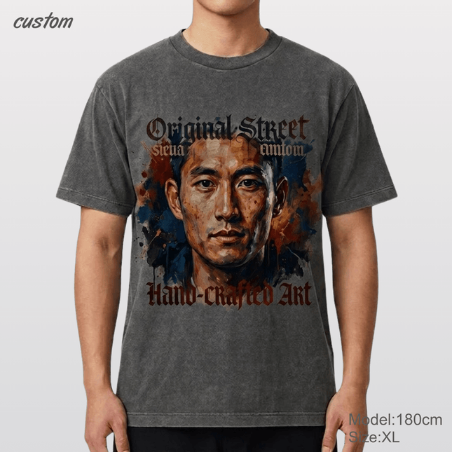 Customized Vintage Street Portrait Graphic | United Athle 4230-01 American Retro Washed T-Shirt