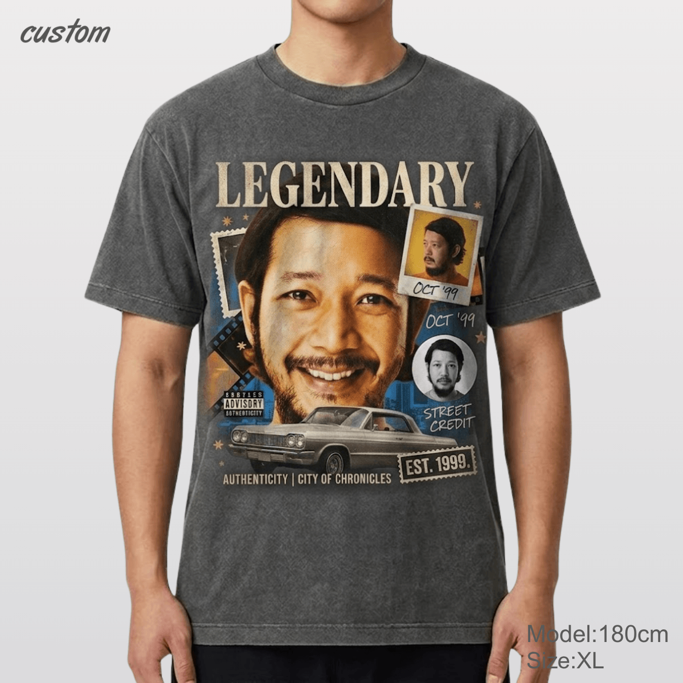 Customized Vintage Street Portrait Graphic | United Athle 4230-01 American Retro Washed T-Shirt