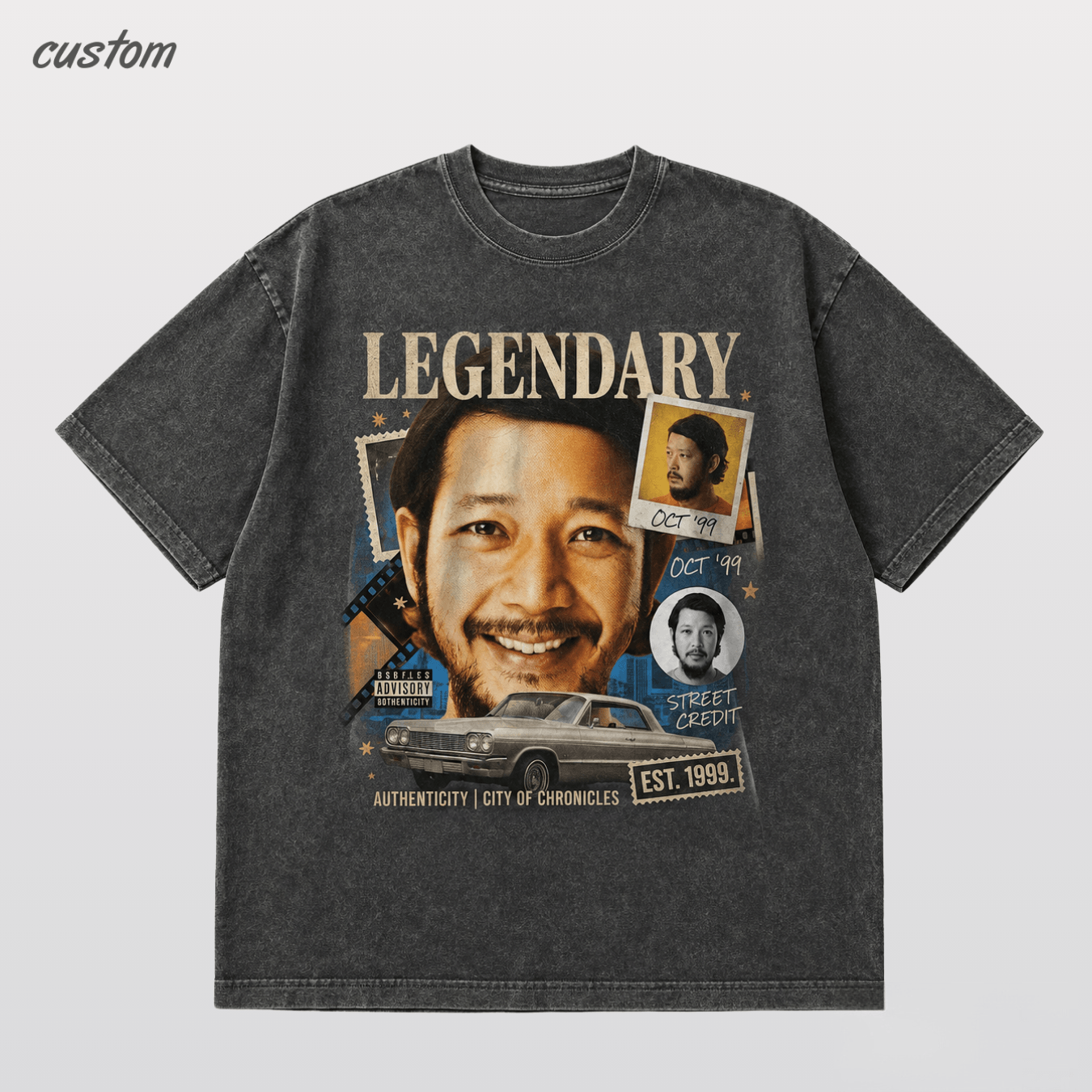 Customized Vintage Street Portrait Graphic | United Athle 4230-01 American Retro Washed T-Shirt