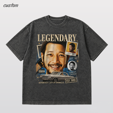Customized Vintage Street Portrait Graphic | United Athle 4230-01 American Retro Washed T-Shirt