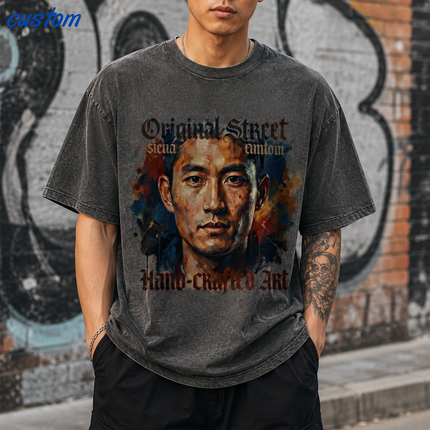 Customized Vintage Street Portrait Graphic | United Athle 4230-01 American Retro Washed T-Shirt