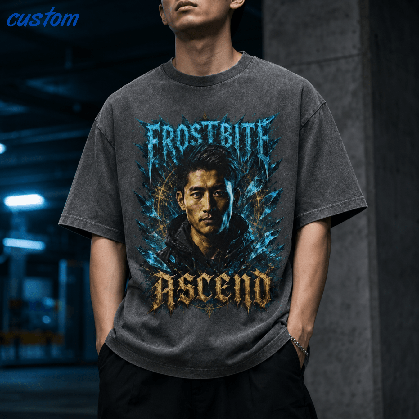 Customized Vintage Street Portrait Graphic | United Athle 4230-01 American Retro Washed T-Shirt