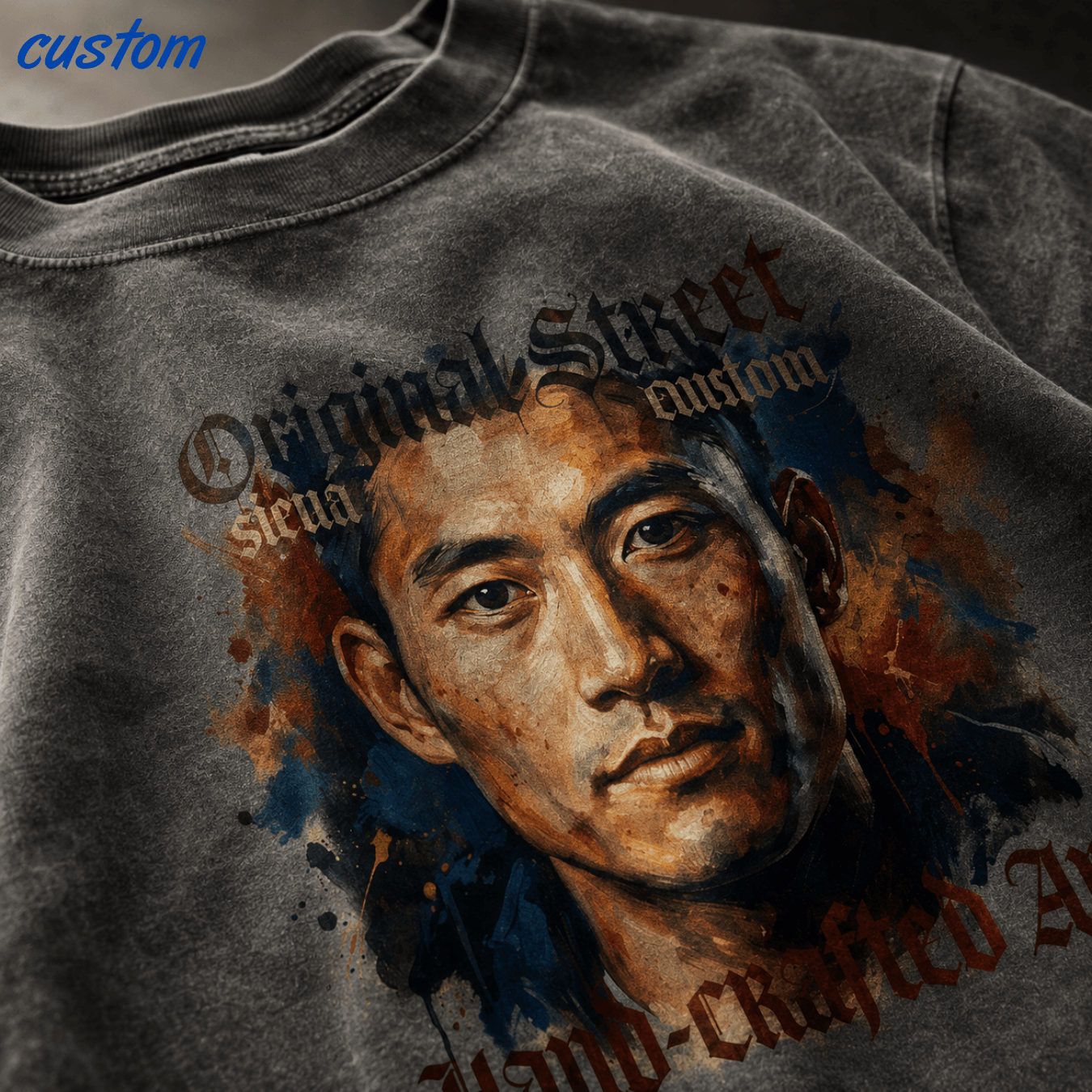 Customized Vintage Street Portrait Graphic | United Athle 4230-01 American Retro Washed T-Shirt