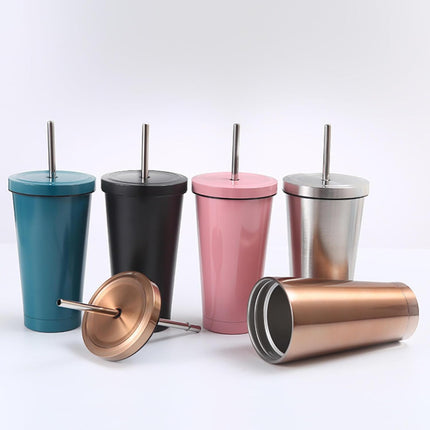 550ml Travel Mugs / Stainless Steel Double Wall Cup & Travel Coffee with Lid & with Straw Lids Drinking Bottles