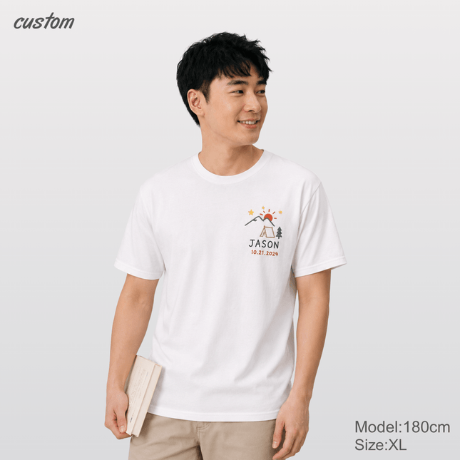 Brand Quality | Custom Adult Embroidered Crew Neck T-Shirt – Personalized Hand-Drawn Design, Name & Anniversary Date