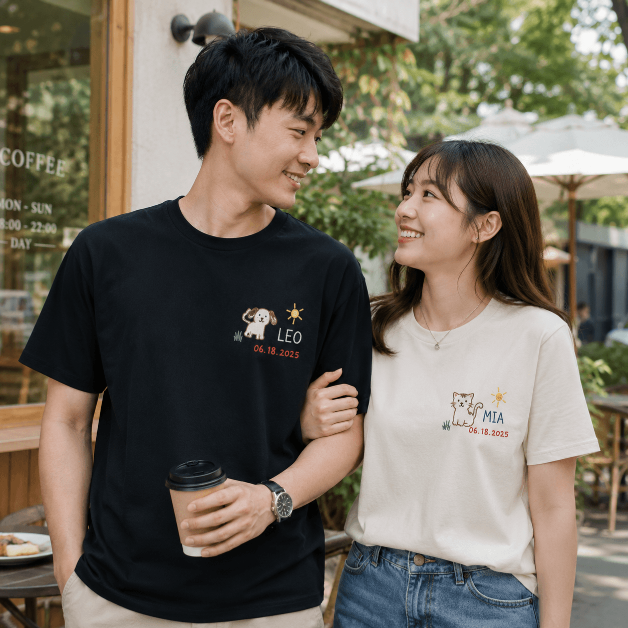 Brand Quality | Custom Adult Embroidered Crew Neck T-Shirt – Personalized Hand-Drawn Design, Name & Anniversary Date