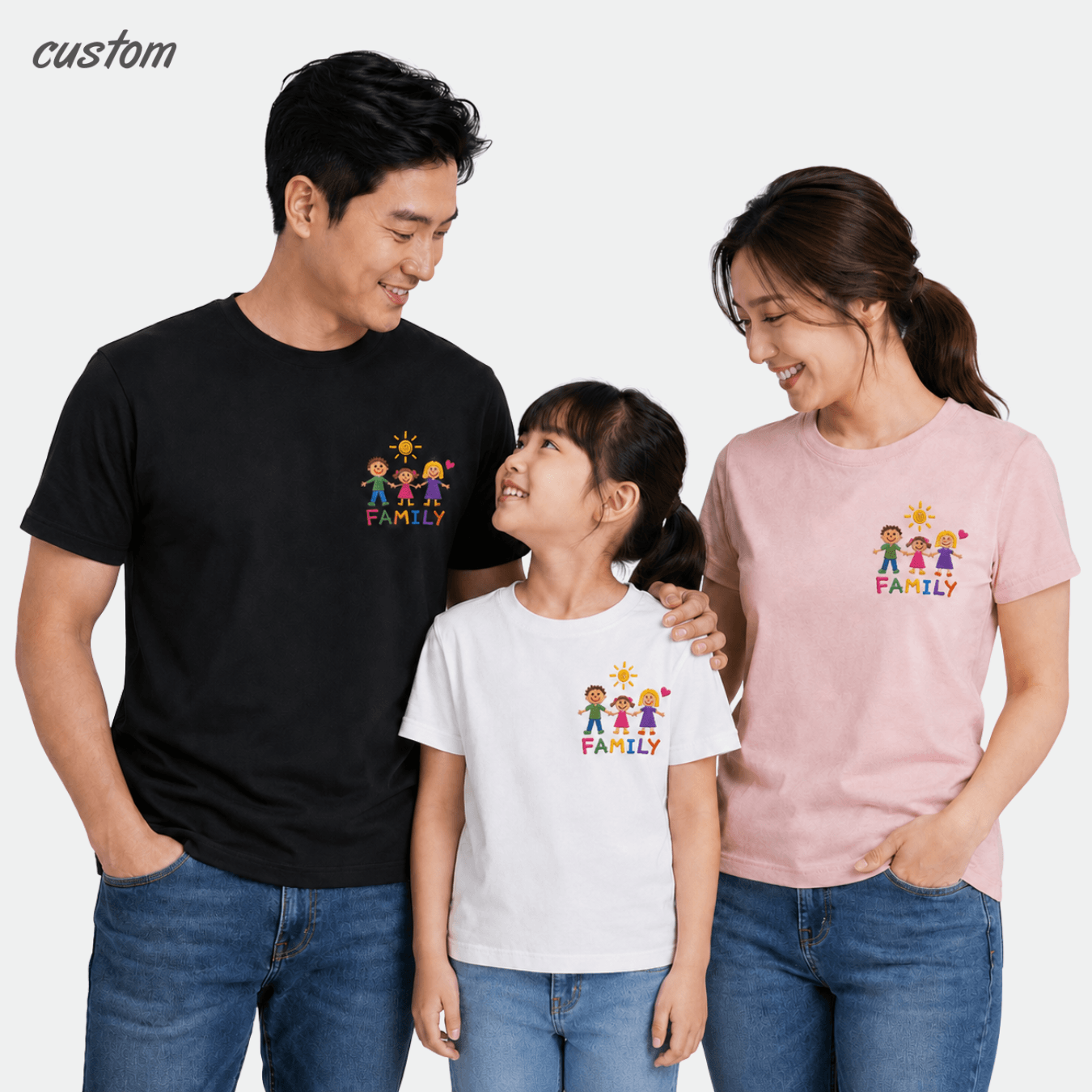 Brand Quality | Custom Adult Embroidered Crew Neck T-Shirt – Personalized Hand-Drawn Design, Name & Anniversary Date