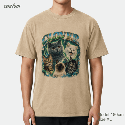 Customized Vintage Pet Portrait Graphic | United Athle 4230-01 American Retro Washed T-Shirt