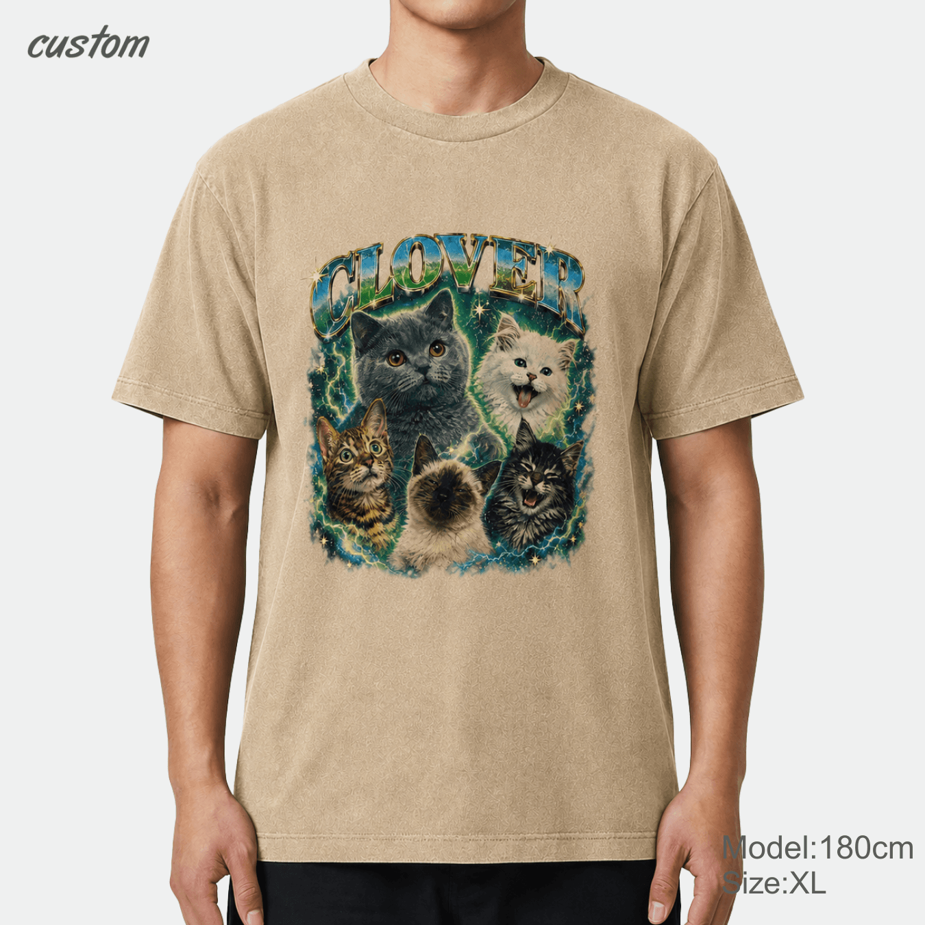 Customized Vintage Pet Portrait Graphic | United Athle 4230-01 American Retro Washed T-Shirt