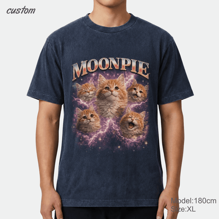 Customized Vintage Pet Portrait Graphic | United Athle 4230-01 American Retro Washed T-Shirt
