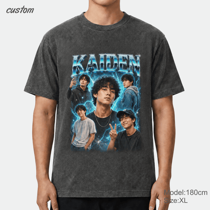 Customized Retro Y2K Portrait Collage Graphic | United Athle 4230-01 American Retro Washed T-Shirt
