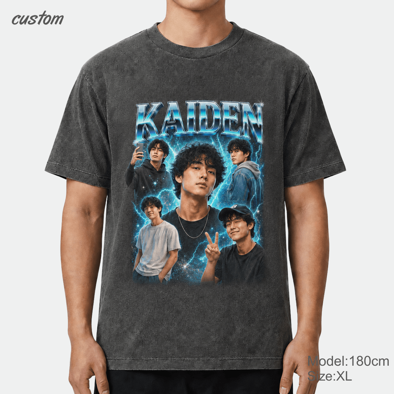 Customized Retro Y2K Portrait Collage Graphic | United Athle 4230-01 American Retro Washed T-Shirt