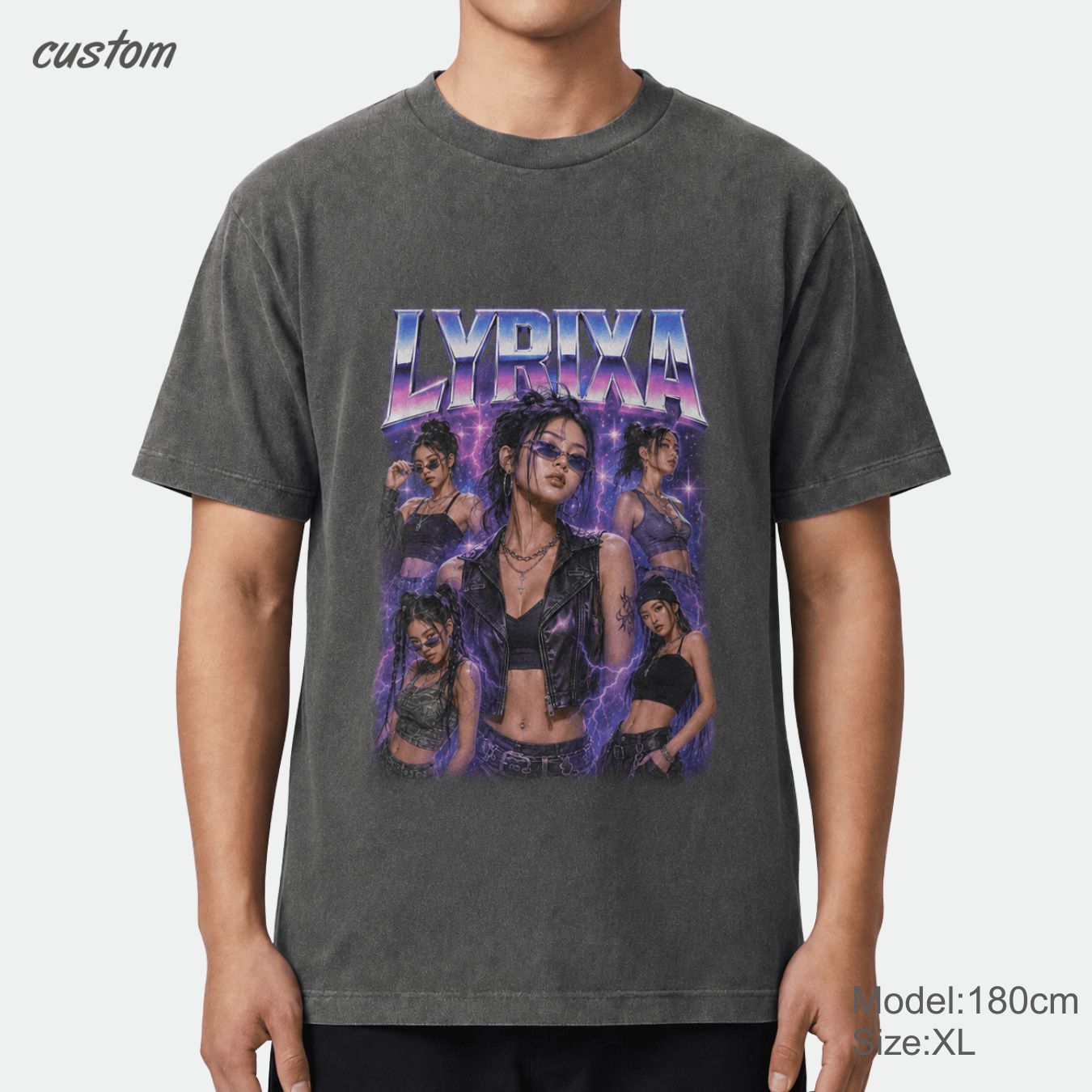 Customized Retro Y2K Portrait Collage Graphic | United Athle 4230-01 American Retro Washed T-Shirt