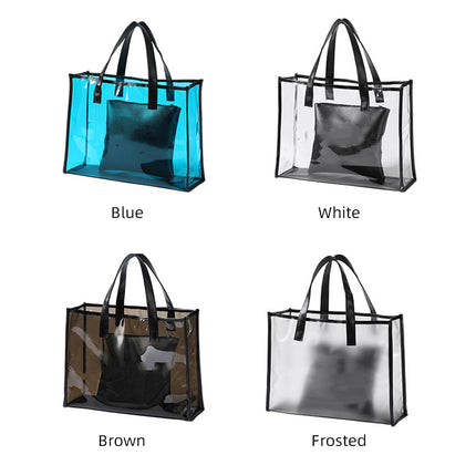 Customized transparent tote bag, PVC large beach bag, waterproof swimming fitness handbag