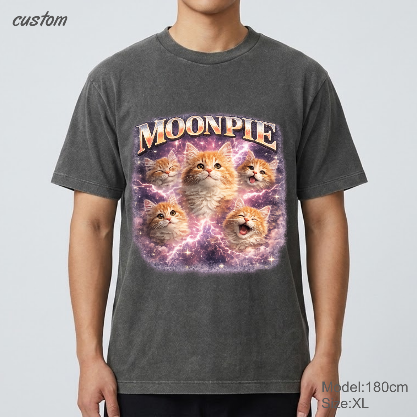 Customized Vintage Pet Portrait Graphic | United Athle 4230-01 American Retro Washed T-Shirt