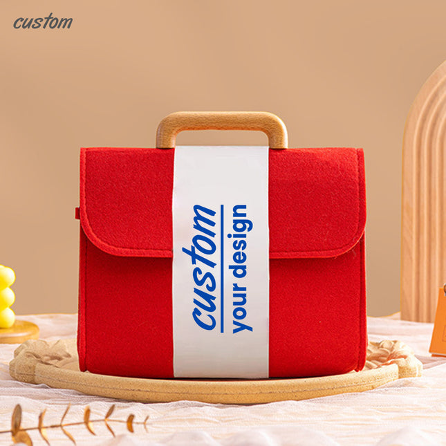Wood-handle felt bag bridesmaid groomsman hand gift bag corporate company custom business gift box laptop bag