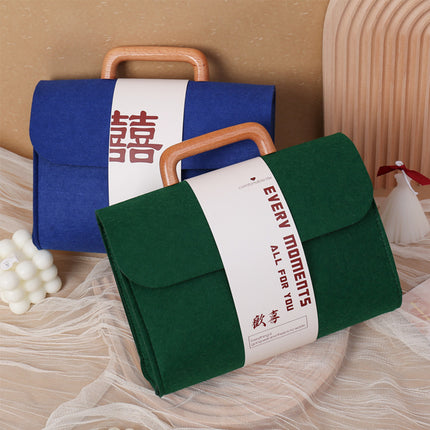 Wood-handle felt bag bridesmaid groomsman hand gift bag corporate company custom business gift box laptop bag