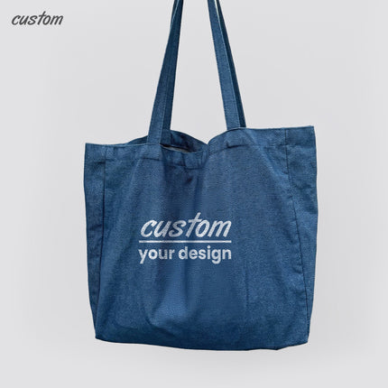 Customized Denim Canvas Bag with Logo - Large Capacity Blue Denim Advertising Promotional Handbag