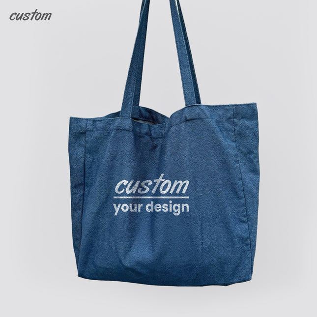 Customized Denim Canvas Bag with Logo - Large Capacity Blue Denim Advertising Promotional Handbag