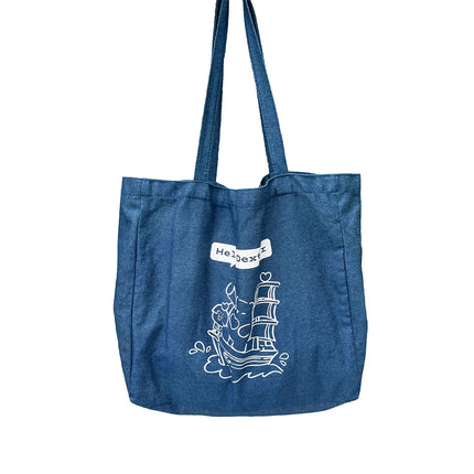 Customized Denim Canvas Bag with Logo - Large Capacity Blue Denim Advertising Promotional Handbag